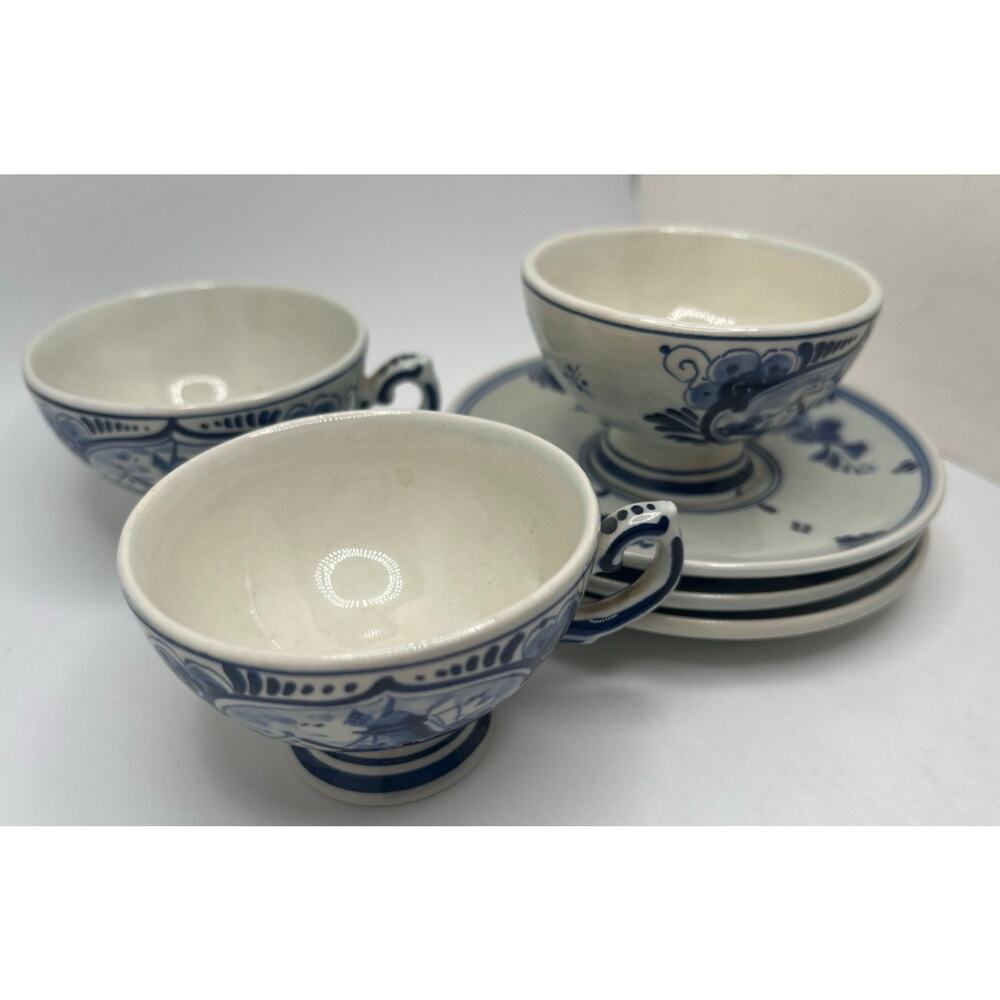 Vintage Hand Painted Delfts Blauw Blue Holland Tea Cup and Saucer Set 3 - Picture 2 of 10